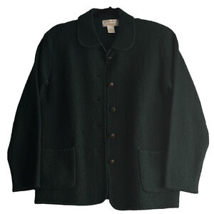 Tally Ho Womans Large Jacket Wool Forest Green Collar button up pockets Vintage